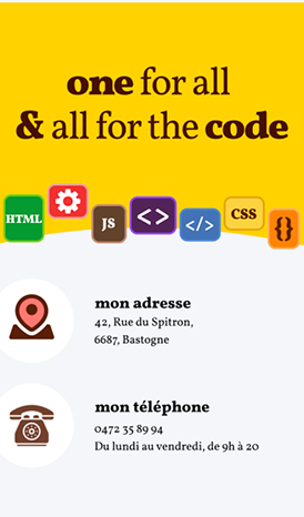 Footer de ma page avec une image jaune et mes coordonnées