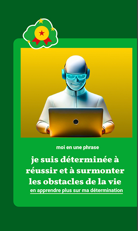 Fond vert avec une carte verte, un texte et une photo d"un développeur