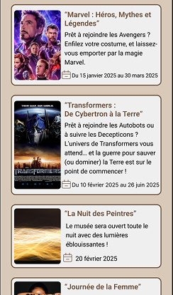 Choix d'une exposition d'une application beige et brune