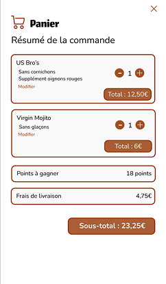 Panier d'une application de burger
