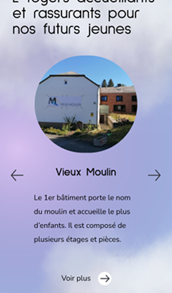 Section des foyers avec un fond violet et bleu