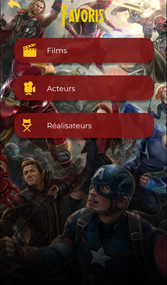 Paramètres de l'appli en rouge et jaune avec une photo de fond