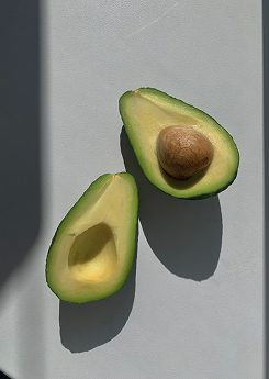 Avocat coupé en 2 sur un fond gris