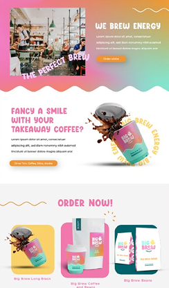 Image d'un site coloré avec du orange, rose, jaune et vert